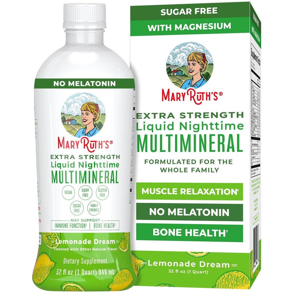 MaryRuth Organics Ekstra styrke Natttid Flytende Multimineral | Sukker Gratis | Calm Magnesium Citrat | NO Melatonin | Kalsium Magnesium Sink | Muskelavslapning | Lemonade Flavor | Vegan | 32 Servering