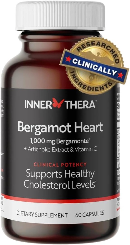 Bergamot Heart -1000mg Certified Citrus Bergamot - Extra styrke Polyfenoler - Cardiologist Utviklet & klinisk bevist - Bergamot Supplement for høy kolesterol og hjerte helse