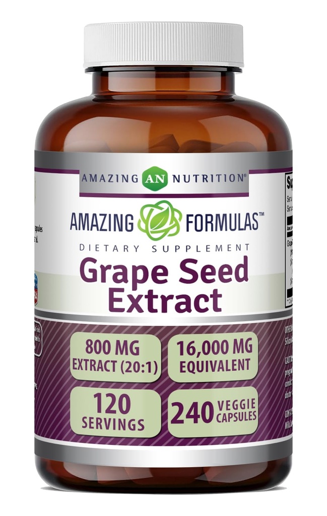 Amazing Formler Grape Seed 800 Mg Ekstrakt (20:1) | 16000 Mg Ekvivalent | Veggie Capsules | Ikke-GMO | Glutenfri | laget i USA (240 Count)