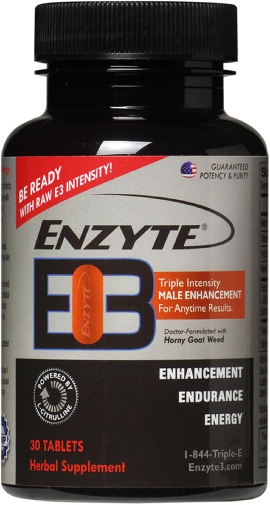 Enzyte3® Mens Vitality & Performance Support – Energi, Stamina, Endurance – med L-Citrulline, Epimedium, Guarana Seed Extract og mer – 30 tabletter