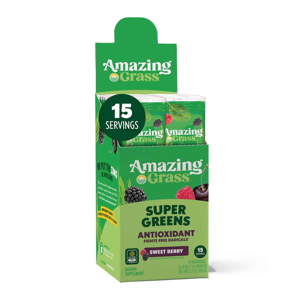Amazing Grass Grønn Blande Antioksidant: Super Grønn pulver med Spirulina, Beet Root pulver, Elderberry, Prebiotika & Probiotika, Søt Berry, 15 Serveringer (Packaging May Vary)