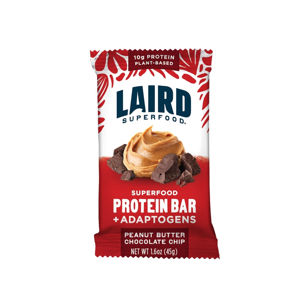 Laird Superfood Funksjonelle proteinbarer - Protein Bar men bedre med ekte ingredienser, funksjonelle moskrooms 10g plantebasert protein, 6g Fiber - Ikke-GMO - Peanut Butter Chokolade Chip, 10 Count (Pack of 1)