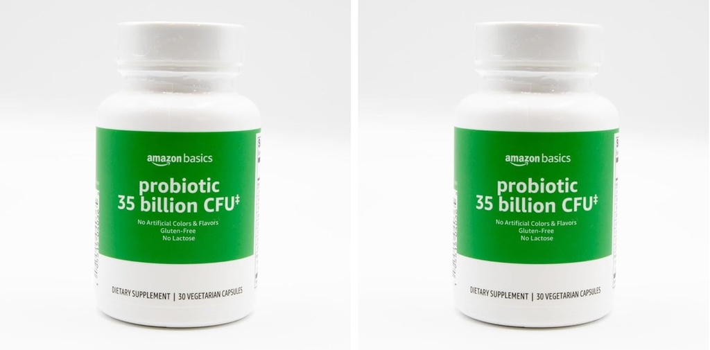 Basics Probiotic 35 milliarder CFU, 8 probiotiske strimler med prebiotiske blanding, støtter sunn digestion, 30 vegetariske kapsler, 1 måneds forsyning 30 greve (pakke av 2) (tidligere Solimo)