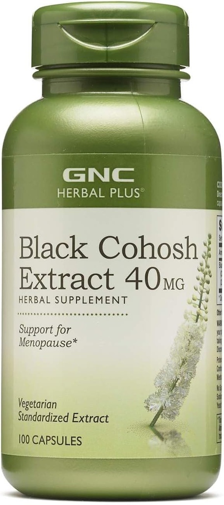 GNC Herbal Plus svart cohosh ekstrakt 40mg Supplement, vegetarisk, støtte for Menopause, 100 serveringer