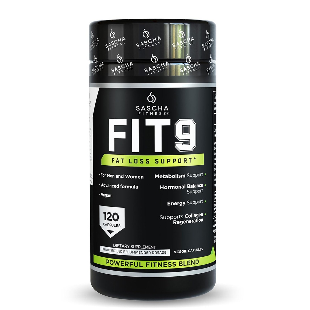 Sascha Fitness fett tap piller 中 Collagen støtte 中 Fluid Balance | FIT9 ingredienser: 7Keto + Uva Ursi, Gotu Kola, L-Theanine,Gingko Biloba, DIM, Grønn Te | Vekttap Kosttilskudd-Vegan-120 Naturlig Cap