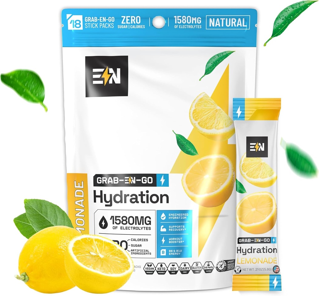 Konstruert ernæringssugar-fri elektrolytt pulverpakker - Lemonade Flavor - Keto Hydration Packets w/Magnesium, Kalium & Natrium - Null kalorie, Vegan, Ikke-GMO, Glutenfri - 18 Single Services