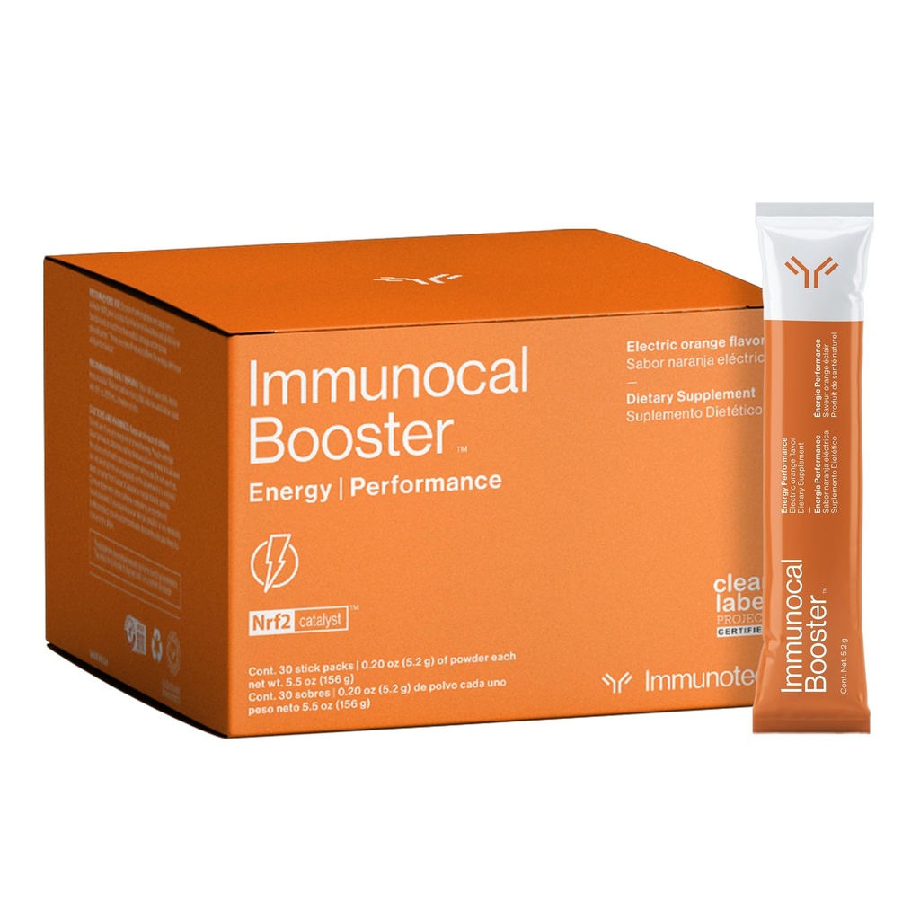 Immunokal Booster Energy Performance – Rask energi, 3 naturlige kilder til koffein (kaffein, grønn te, guarana), Nrf2 aktivator, støtter fokus + varsling | Glutenfri, sukkerfri | 30 Services