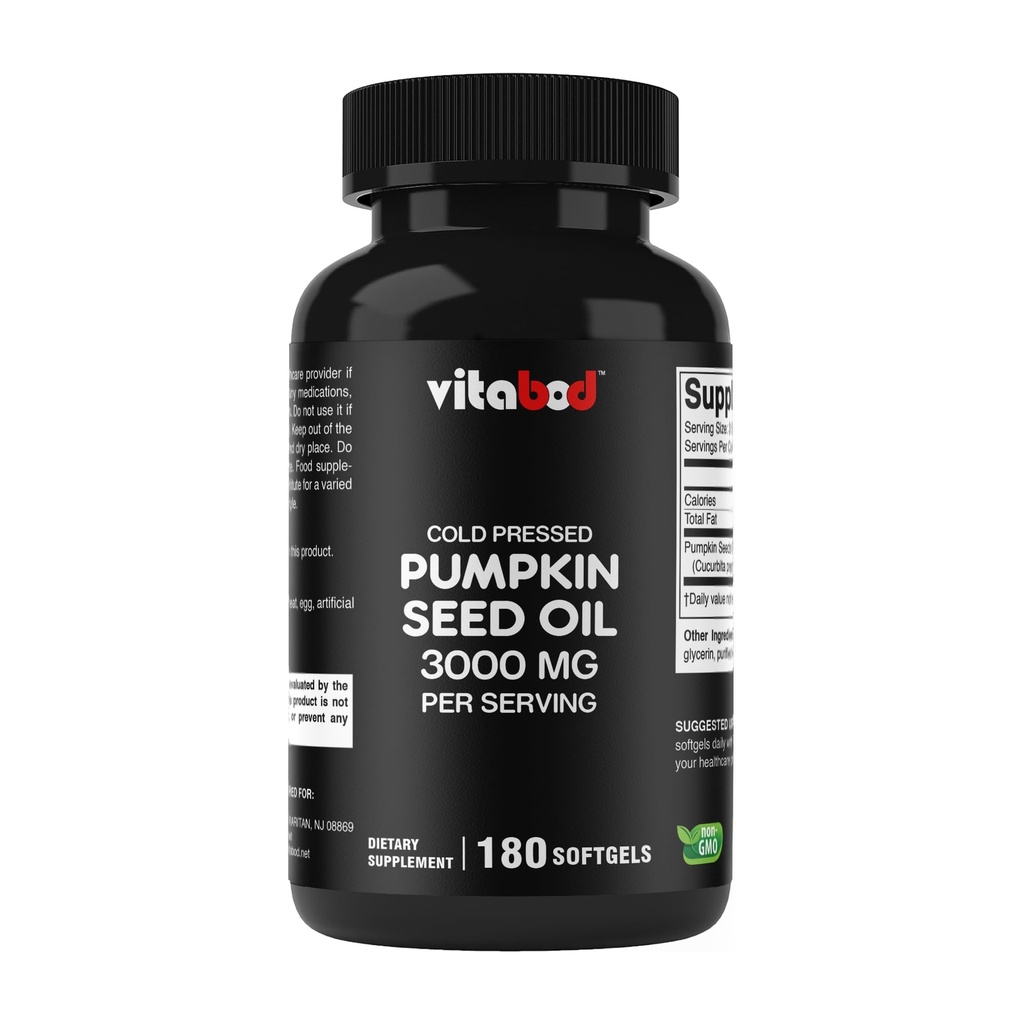 Cold Pressed Pumpkin Seed Oil 3000mg per servering - 180 Softgels - Ikke-GMO & Glutenfri