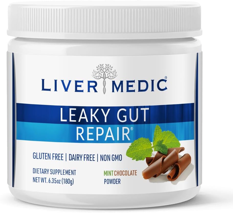 Leaky Gut Reparasjon, Gut L Glutamin pulver, for optimal gut helse, Soothes Gut problemer som blooting og IBS, Glutenfri Gut helse kosttilskudd for kvinner og menn, Mint sjokolade, 180 g - Liver Medic