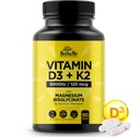 Vitamin D3 5000 IU + K2 med magnesiumbisglycinat for max absorpsjon ® 90 kapsler immunstøtte ® fremmer hjerte, bein og muskel helse