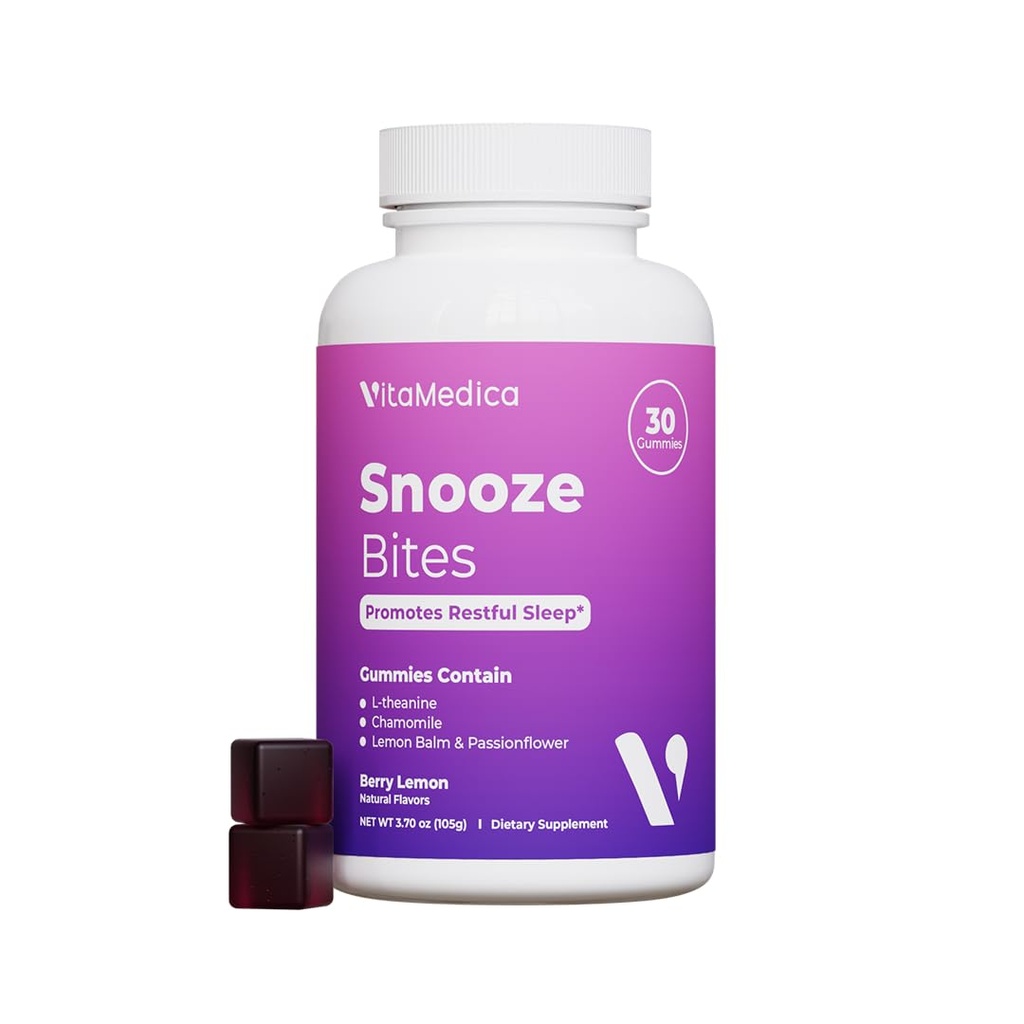 VitaMedica Snooze sove gummies - Melatonin-Free, Zero Grogginess - L-Theanine, Kamille, Passionflower & Lemon Balm - søvnhjelp Gummies for voksne - 30 greve