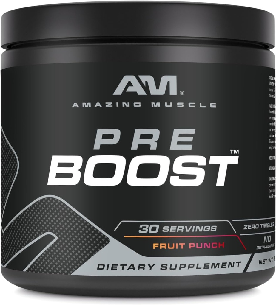 Amazing Muskel Pre Boost | 30 Serveringer | 324 Grams | Pre-Workout Supplement | Fruit Punch Flavor | Laget i USA