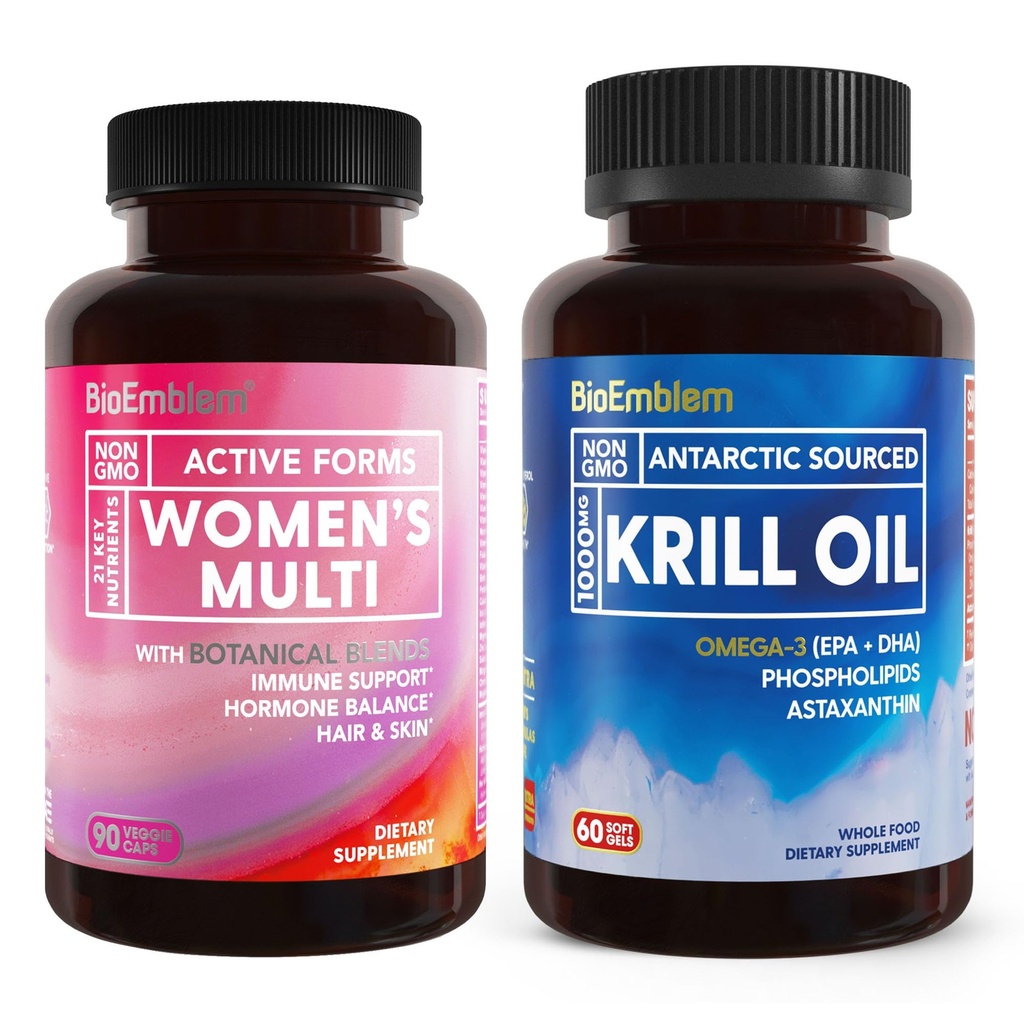 BioEmblem Antarktis krillolje Supplement og kvinners multivitamin