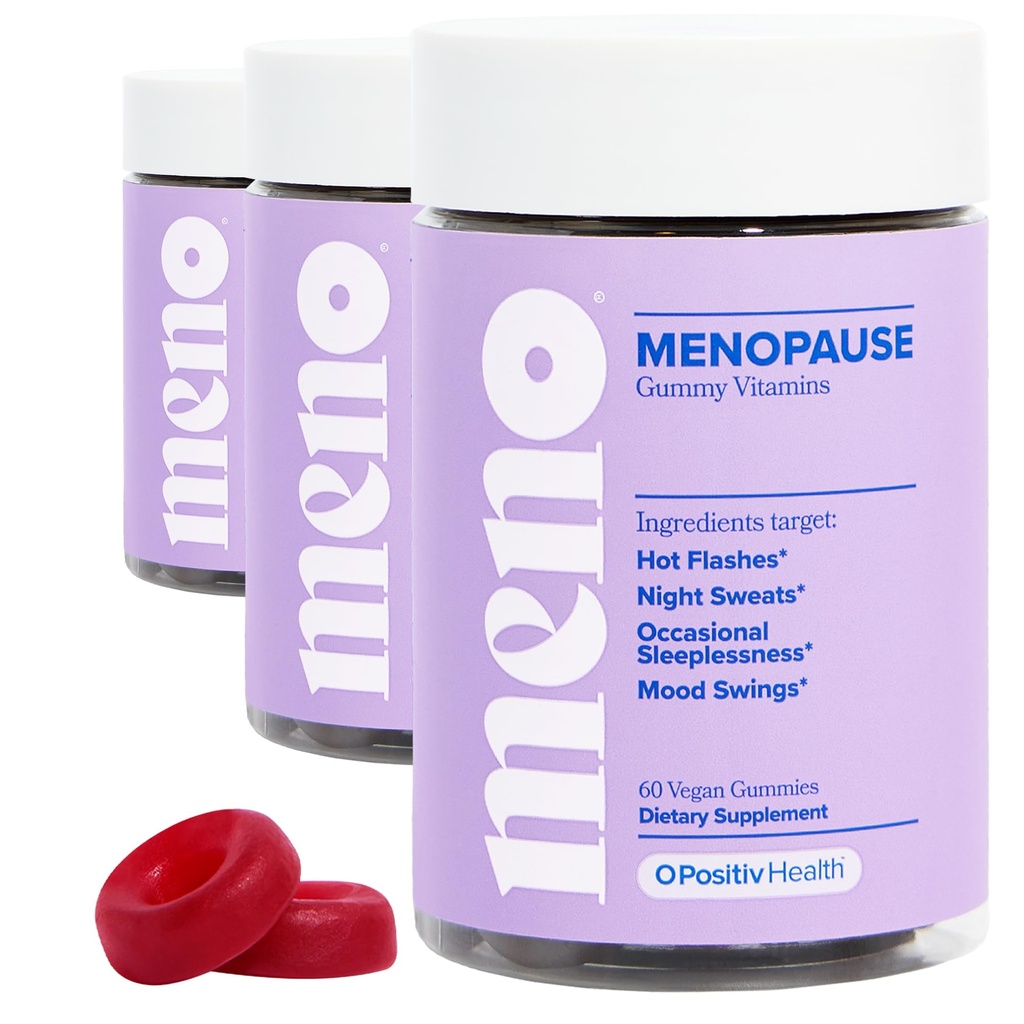 O Positiv MENO Gummier for Menopause, 30 Services (pakke med 3) - Hormon-fri kosttilskudd for kvinner med svart cohosh & Ashwagandha KSM-66 - Hjelper Alleviate Hot Flashes, Natt Sweats, & Mood Swings