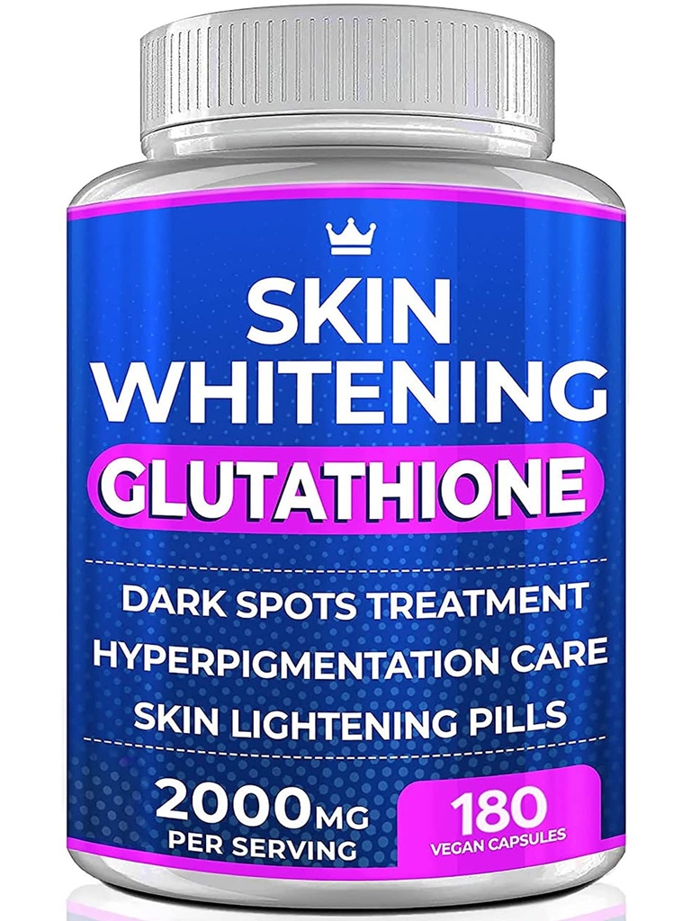 Glutation hvitnende piller - 180 kapsler 2000mg glutation - Effektiv hudbelysning kosttilskudd - mørke flekker, Melasma & Acne Scar Remover, Hyperpigmenteringsbehandling - Anti-Aging Antioksidant
