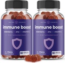Immunstøtte Gummier | Kraftig blanding av eldrebær, vitamin C, sink, Echinacea, Astragalus Root & Ginger | Immunforsterkere for voksne og barn Supplement | Vegan & ikke-GMO | Cherry | 60 Ct (2 pakke)