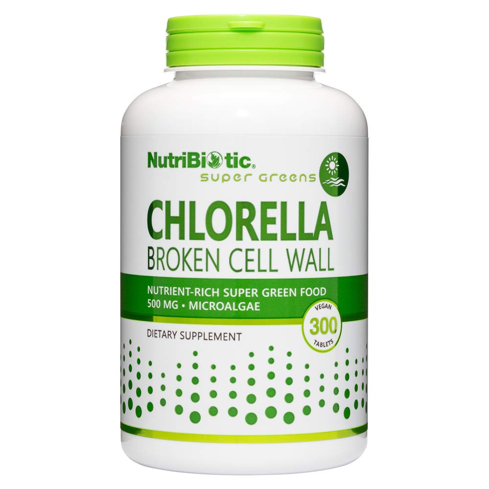 NutriBiotic-Chlorella Super Grønn Mat 500 mg 300 Tabs | Broken Cell Wall Nutrient-Rich Microalgae, Vanndyrket Superfood | Klorofyll med vitaminer, mineraler og spor elementer | Vegan & ikke-GMO
