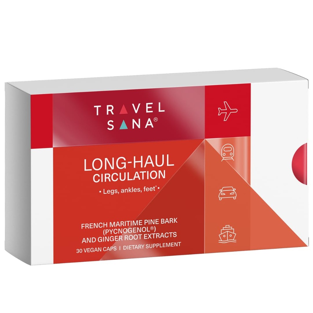 Long-Haul Circulation Relieves Leg Discomfort, Reduserer Swollen Føtter, Ben, Ankler fra Forlenget Sitte, Reise Essentials, Pycnogenol 100mg, Ginger Extract, 30 Serveringer (Veg Caps)