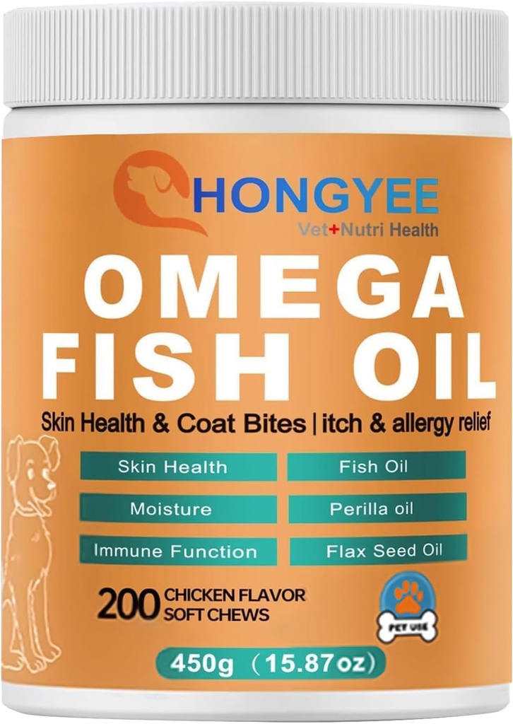 Hud & Coat Care Omega 3 Myke Chews for Kjæledyr -Fish Olje for hunder Sunn hud | Shiny Fur | Mot kløe i et behandlingsformat, All-in-1 olje