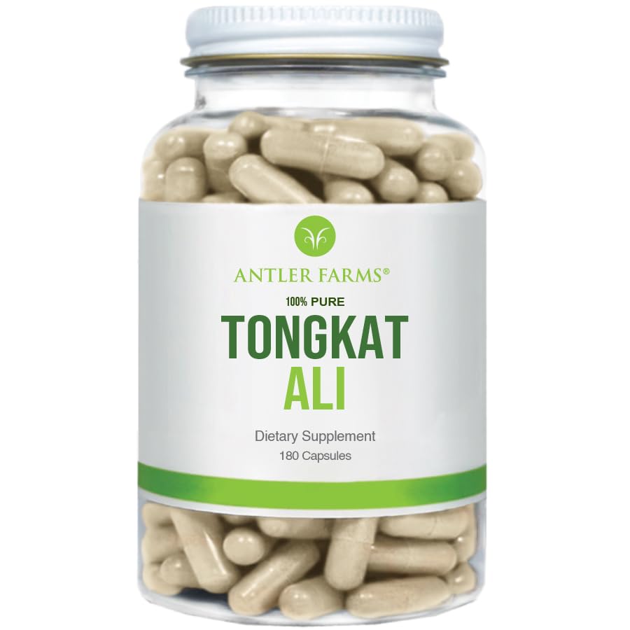 Antler Farms - 100% ren Tongkat Ali Extract 200:1, 180 Kapsler, 500 mg - Eurycoma Longifolia Slow Grown Agen Aged Roots fra Indonesia - Helsestøtte for menn, Vegan, Gluten, Soya og Dairy Gratis