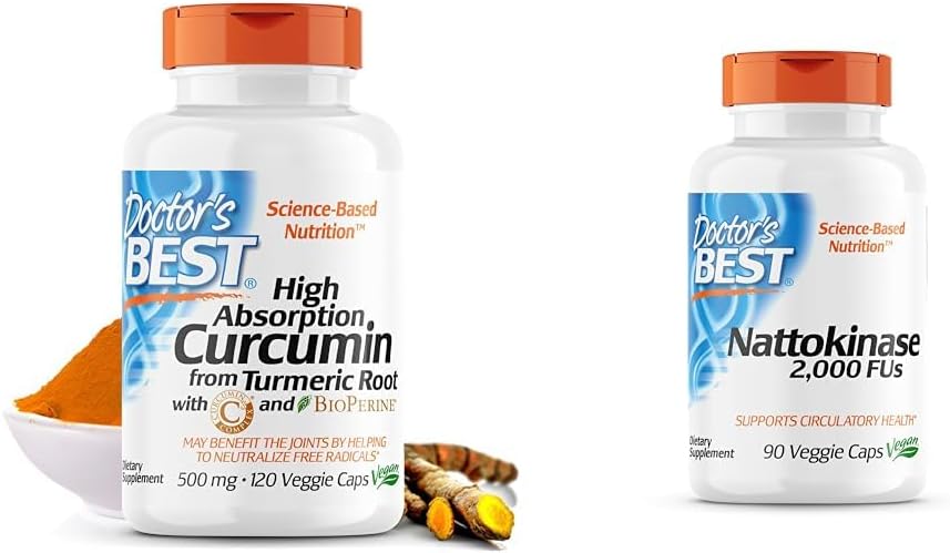 Doktorens beste DRB-00107 Høy absorpsjon Curcumin fra gurkemeierot med C3 Complex & BioPerine 500mg & Nattokinase - 2, 000 FU av enzyme, støtter hjerte helse og sirkulasjon & normal blod