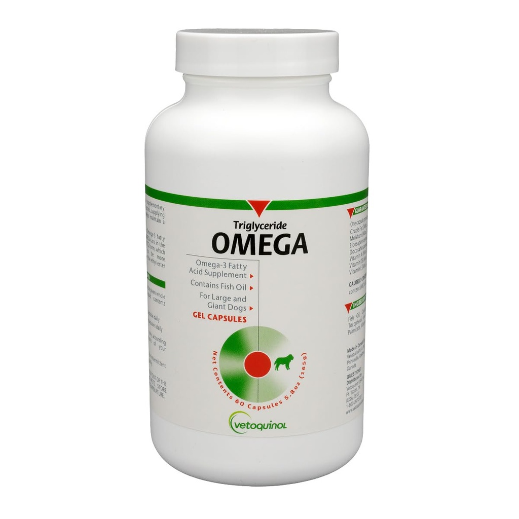 Vetoquinol triglycerid Omega 3 Supplement for store hunder, hundefiskolje Supplement med EPA og DHA, fremmer hud, Coat, felles og immun helse, Omega 3 Fiskeolje for hund 60lbs eller mer, 60ct