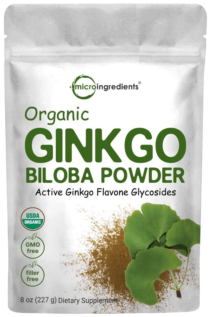 Mikroingredienser Rå organisk Ginkgo Biloba pulver, 8 Ounce (18 måneders forsyning), Filler gratis, støtter hjernefunksjon og mental varsling, Ingen GMO og Veganvennlig