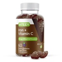 Viteey Iron Gummies - Jern med vitamin C - Energi, forbedret støtte og anemi Supplement for kvinner og menn - Vegan, Glutenfri - 60 greve