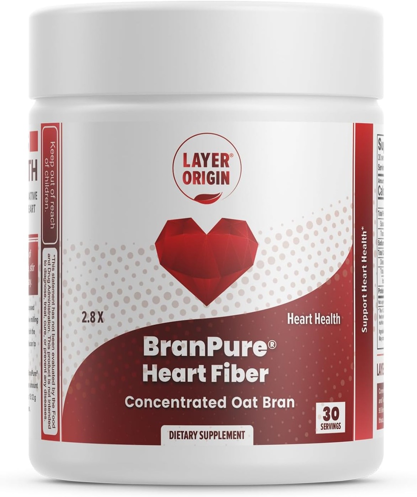 Layer Origin BranPure hjertefiber, Super Konsentrert havrebran - Reduser LDL-C og Forever kjemikalier som PFAS med løselig havre glukan, uflavorert pulver