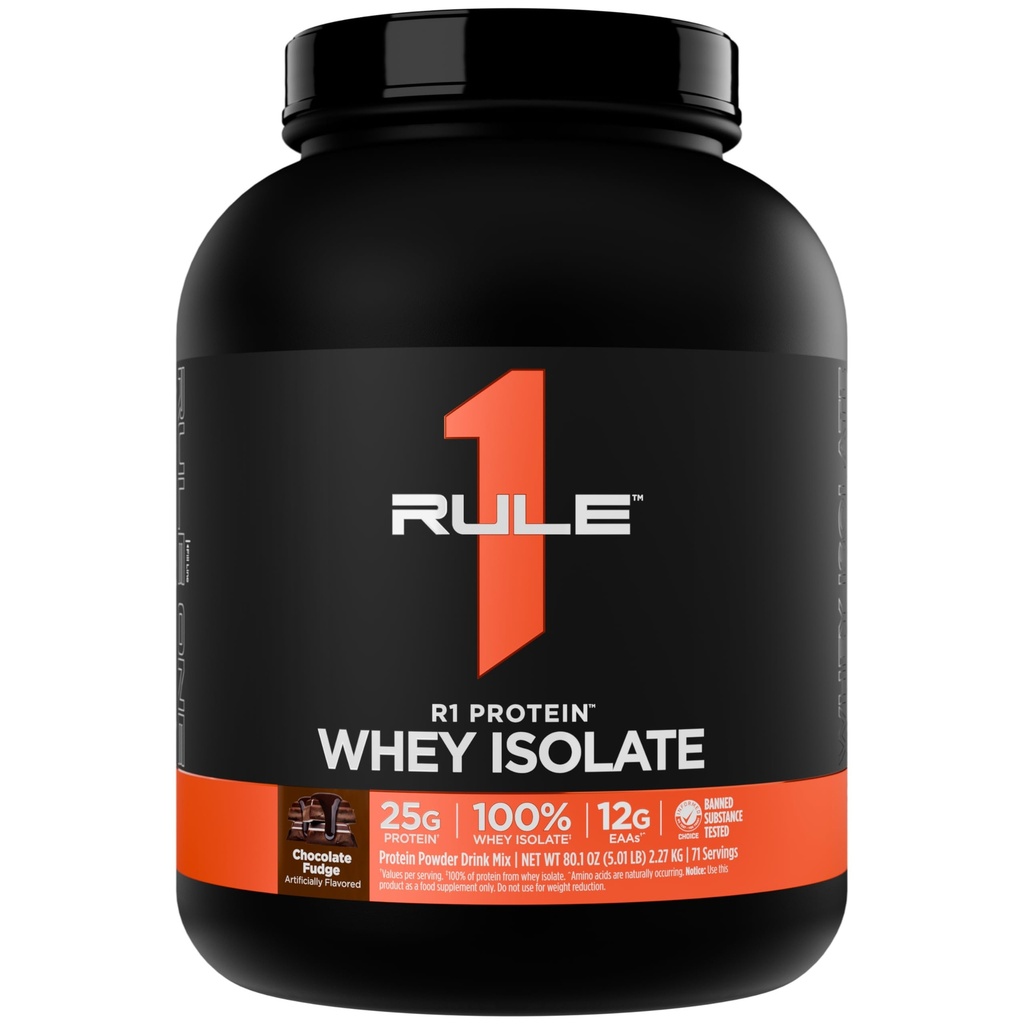 Regel 1 R1-protein Whey Isolate - med 25g Protein & 6g BCAA Eksklusivt fra isolert & hydrolysert kilder for treningsgjenvinning (5 pund*, sjokoladefudge)