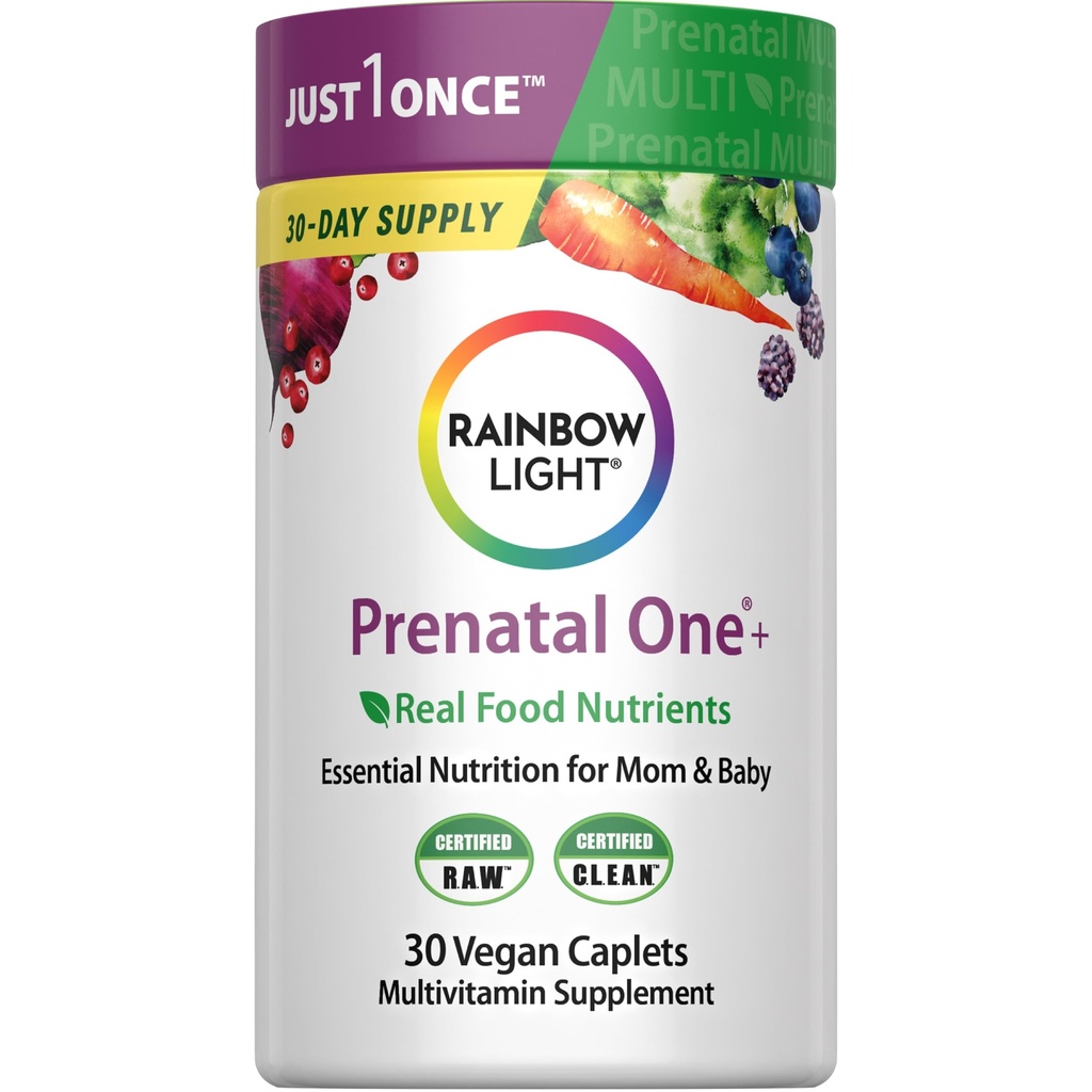 Rainbow Light Høy potens Prenatal En Multivitamin, Prenatal Helse Multivitamin støtter mammas helse og babys utvikling, med vitamin C, Vegan, 30 greve