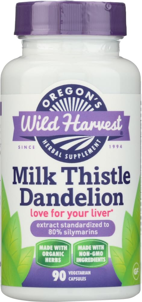 Oregon Wild Harvest Melk Thistle Dandelion - ekstrakt Standardisert til 80% Silymarins (90 kapsler)