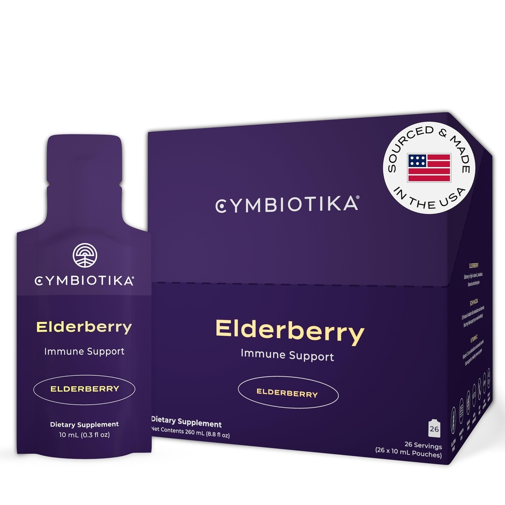 CYMBIOTIKA Adults Elderbær Boost Supplement – Økologisk eldrebær med vitamin E for immunstøtte – Glutenfri, Vegan, Keto (Pack of 26)
