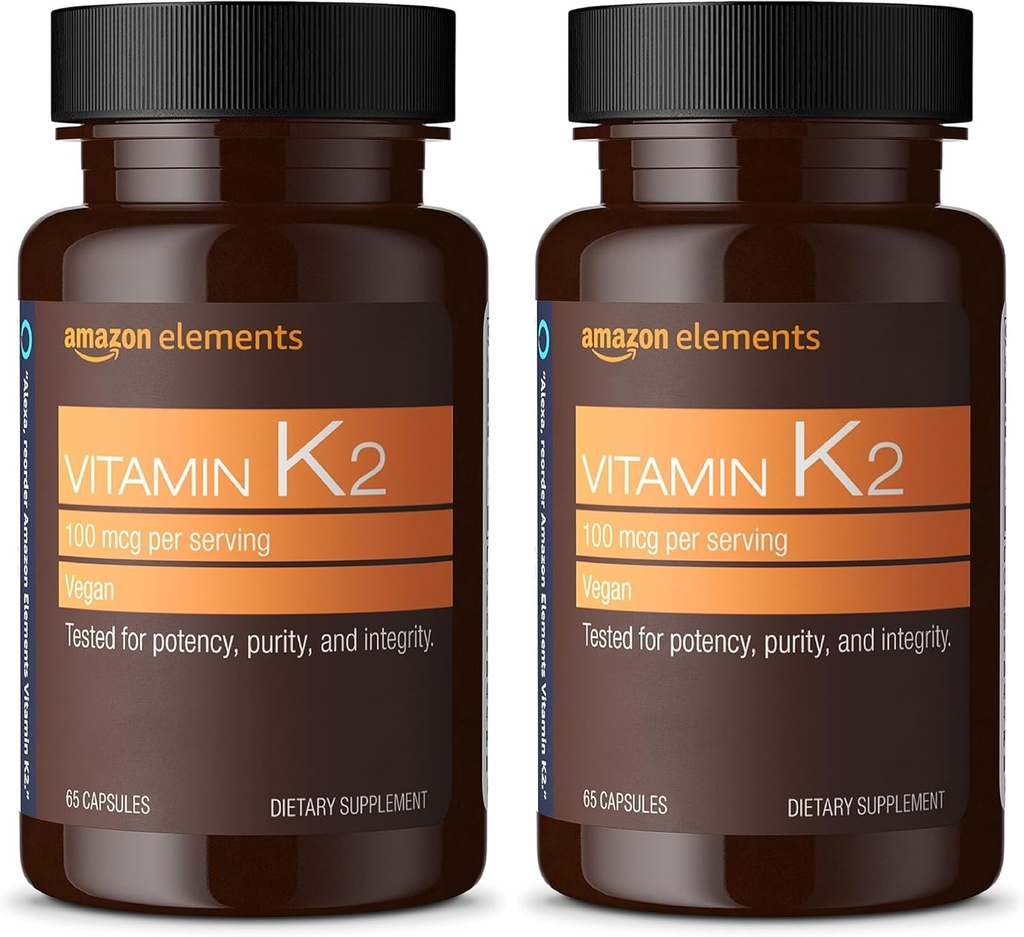 Elementer vitamin K2 100 mcg, vegansk, 65 kapsler, 2 måneders forsyning (pakke May Vary) (pakke på 2)