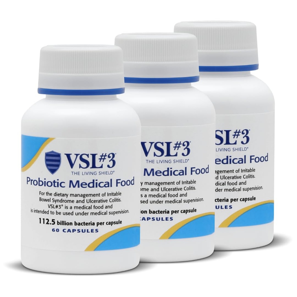 VSL #3® Probiotika for digestiv helse, IBS & UC-symptomer - 112,5B CFUs, høy potens, multistrain, levende, kjølig probiotika, medisinsk mat for gut helse støtte hos menn og kvinner, 180 kapsler