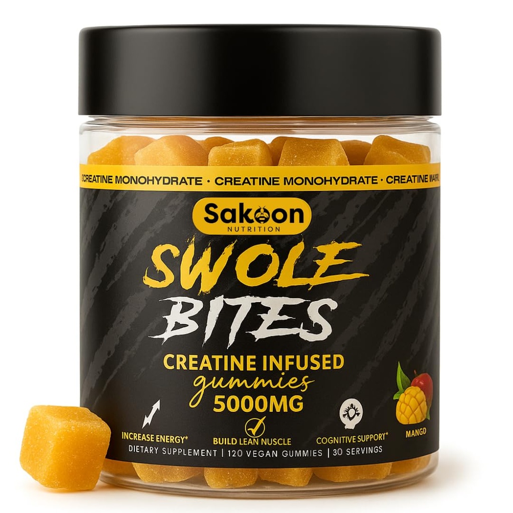Kreatin Gummies 5000mg – Vegan - Muskelbygger – Styrke og energi støtte – 120 greve – Mango Flavor – Kreatin Monohydrat Supplement for menn og kvinner