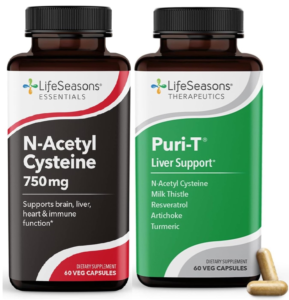 LifeSeasons Puri-T med N-Acetyl Cysteine Boost - Støtter Liver & Lung Detoxification - 120 Kapsler