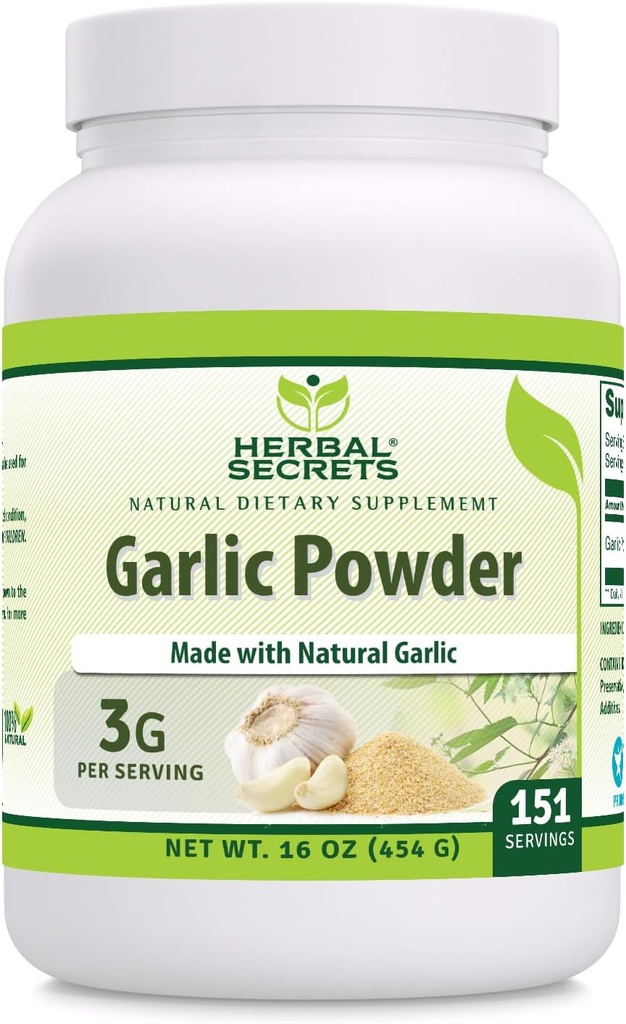 Herbal hemmeligheter hvitløk pulver Supplement | 3 Mg per servering | 16 Oz (454 G) | Ikke-GMO | Glutenfri | laget i USA