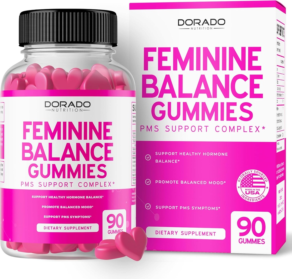 Feminine balanse for kvinner Gummies & PMS Gummies (90 greve) - naturlig femininebalanse for kvinner - Cramps, Bloating, Mood Swings, Hot Flashes - Formulert med Cranberry, Dong Quai & Chasteberry
