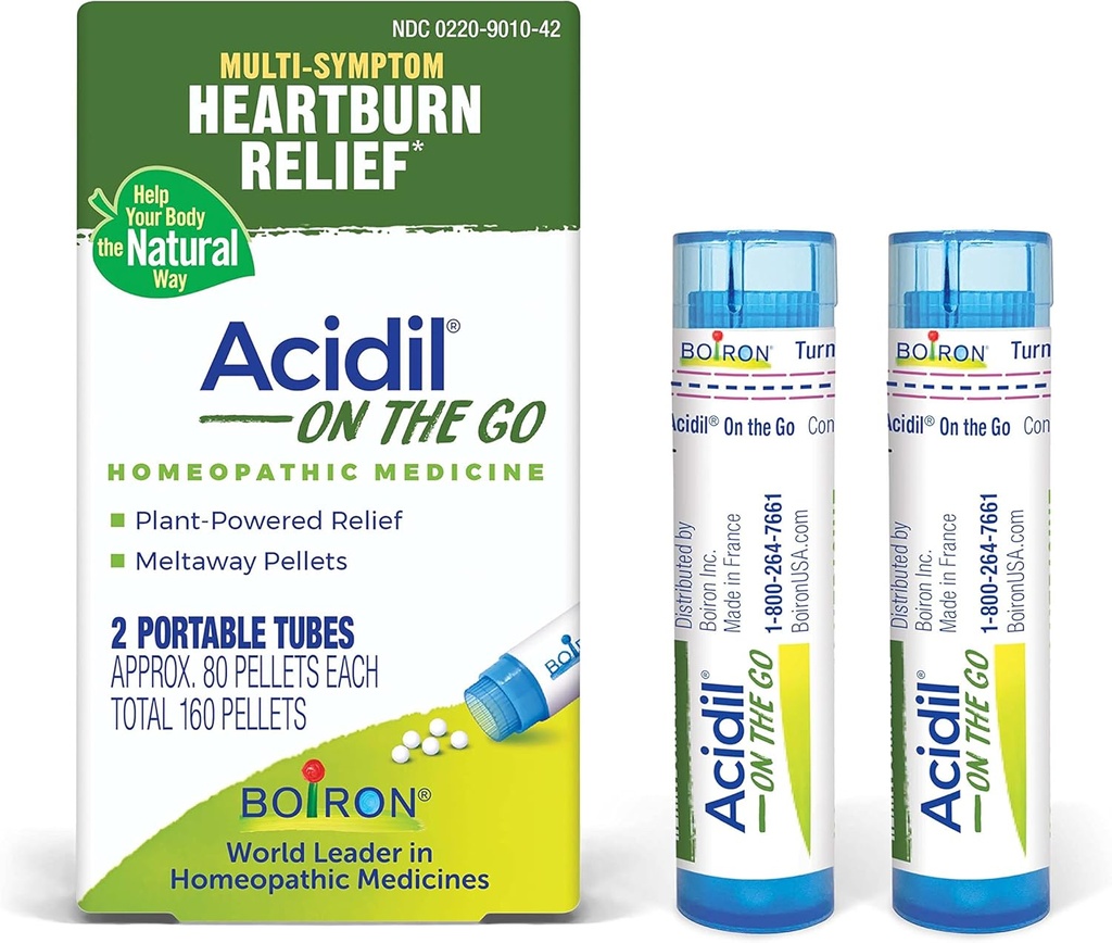 Boiron Acidil på farten essensielt for relief av syre Reflux, Heartburn, indiesjon, bloating og Upset Mage - 2 greve (160 Pellets)