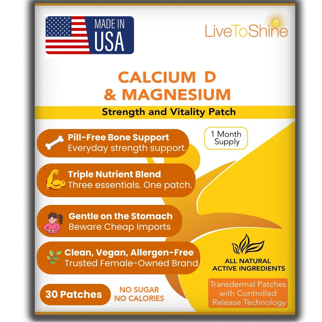 Kalsium Magnesium D3 Topical Patchs for menn og kvinner - En måneds forsyning - USA Laget av Live to Shine