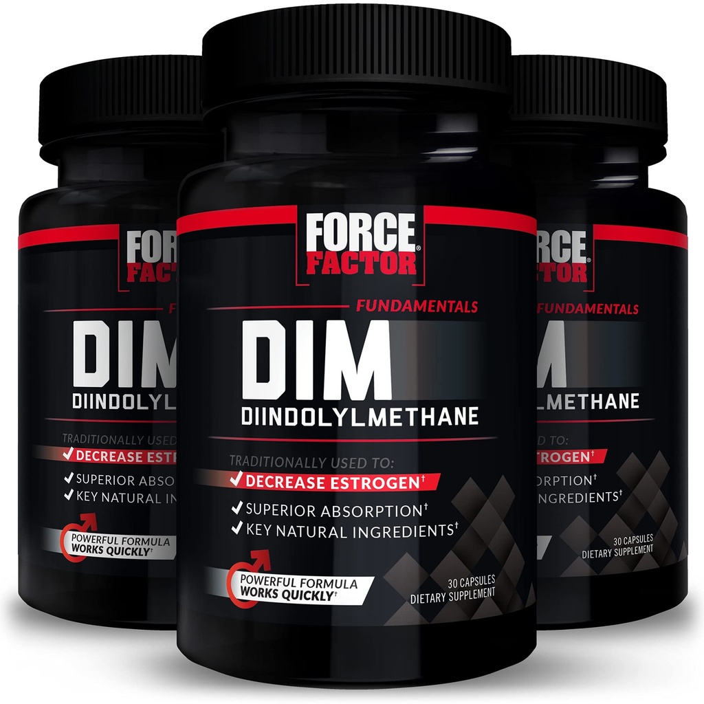 FORCE FACTOR DIM, 3-Pack, piller for å redusere østrogen hos menn, Diindolylmetan Supplement med viktige naturlige ingredienser og superabsorpsjon, Diindolylmetan 300 mg, Works Fast, 90 Kapsler