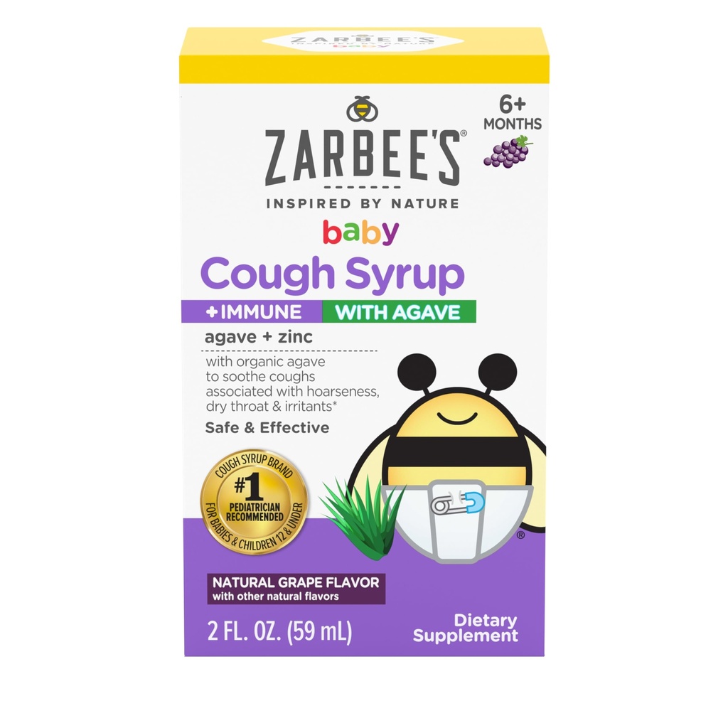 Zarbee Baby Cough Syrup + Immune med organisk agave + sink; naturlig grape flavor; for babyer 6 + måneder, 2 fl Oz(pakke av 1)