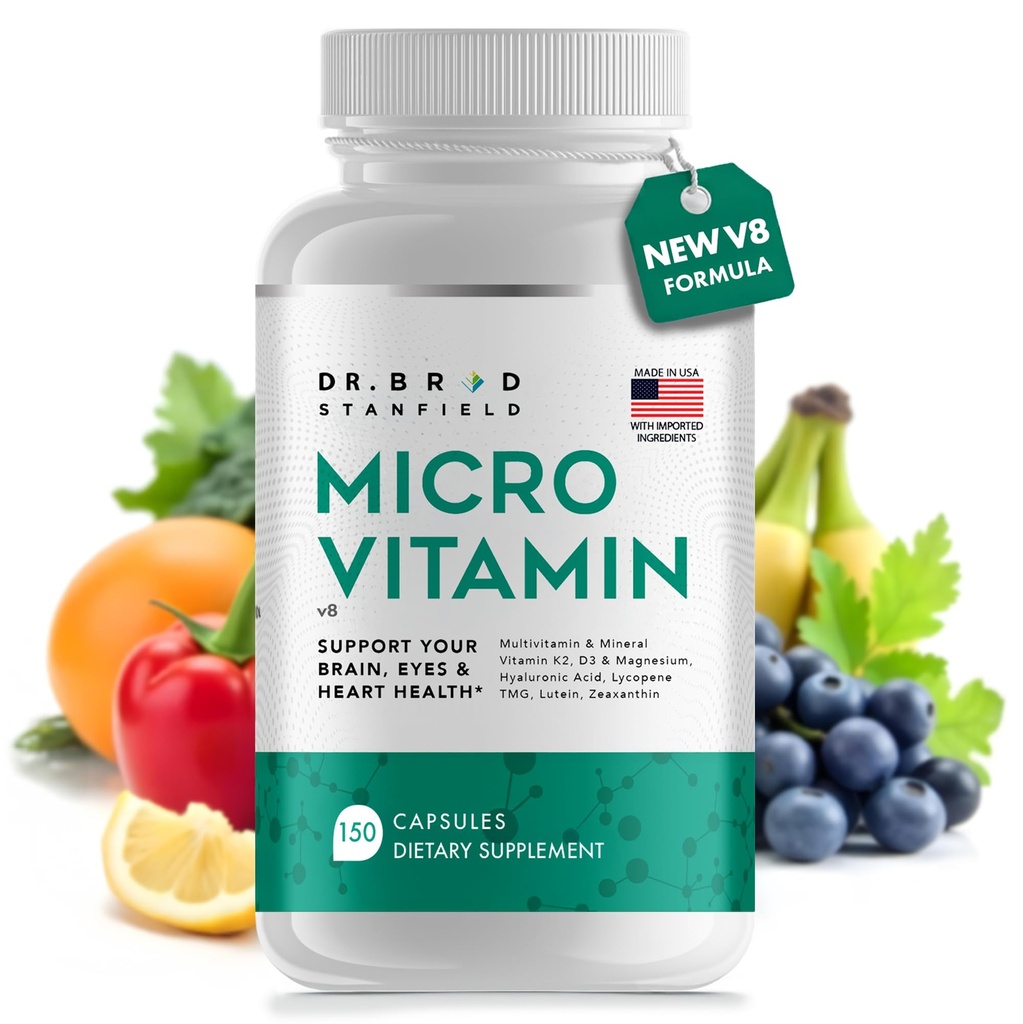 Daglig lavdose multivitamin og mineral for menn og kvinner å støtte kognitiv ytelse og minne + hyaluronsyre for hud helse + TMG for øvelse (150 Count)
