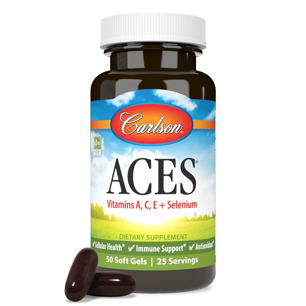 Carlson - ACES, vitaminer A, C, E + Selenium, Cellular Health & Immune Support, Antioksidant, 50 Softgels
