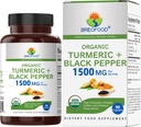 Brieofood organisk gurkemeie med svart pepper 1500mg, 45 serveringer, vegetarisk, glutenfri, 90 vegetariske tabletter