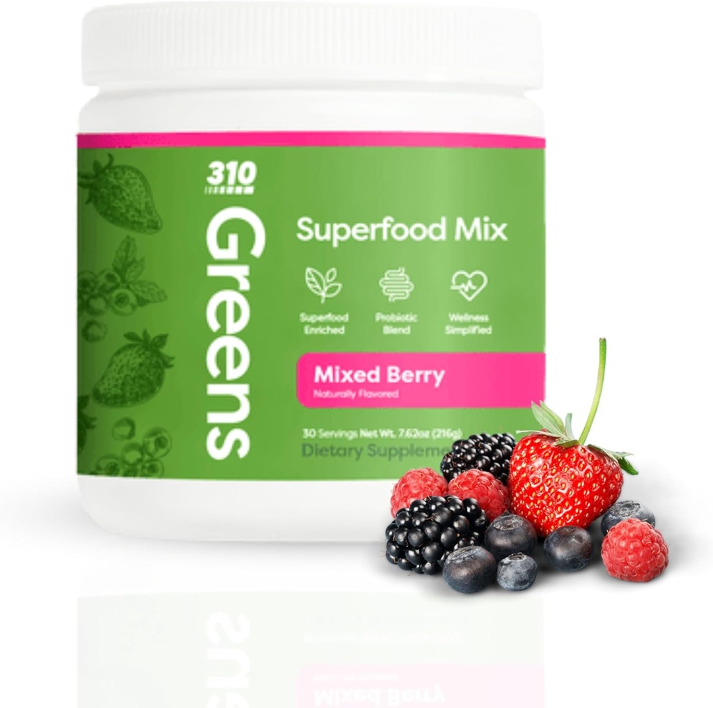 310 Ernæring Organic Superfood Grønn pulver – Super Grønn pulver Supplement med daglige Grønn Spirulina, Grønnsaker Enzymer & Antioksidanter – Immunitet Boost – Blandet Berry, 30 Serveringer