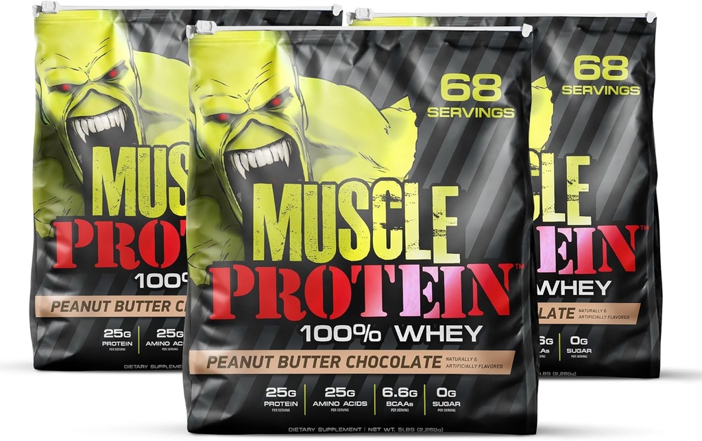 COLOSSAL LABS Muskel Whey Protein Flavored Protein Powder, 25 000mg Aminosyrer/Serving, kaldt filtrert (Packing May Vary) (15 pound (Pack of 3), Peanut Smør)