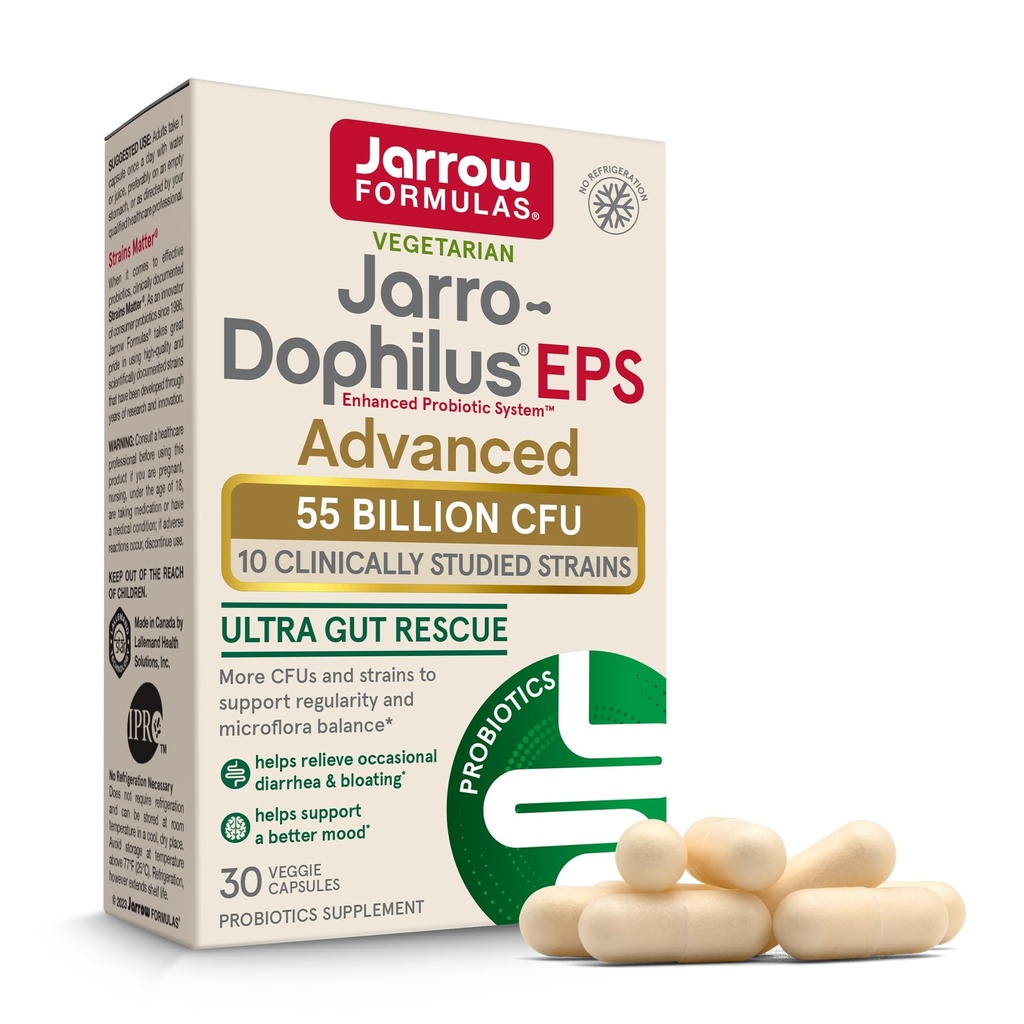 Jarrow Formler Jarro-Dophilus EPS Avansert, 55 milliarder CFU probiotika, Digestiv støtte for voksne, 30 probiotiske kosttilskudd Veggie Capsules, opp til 30 dagers forsyning