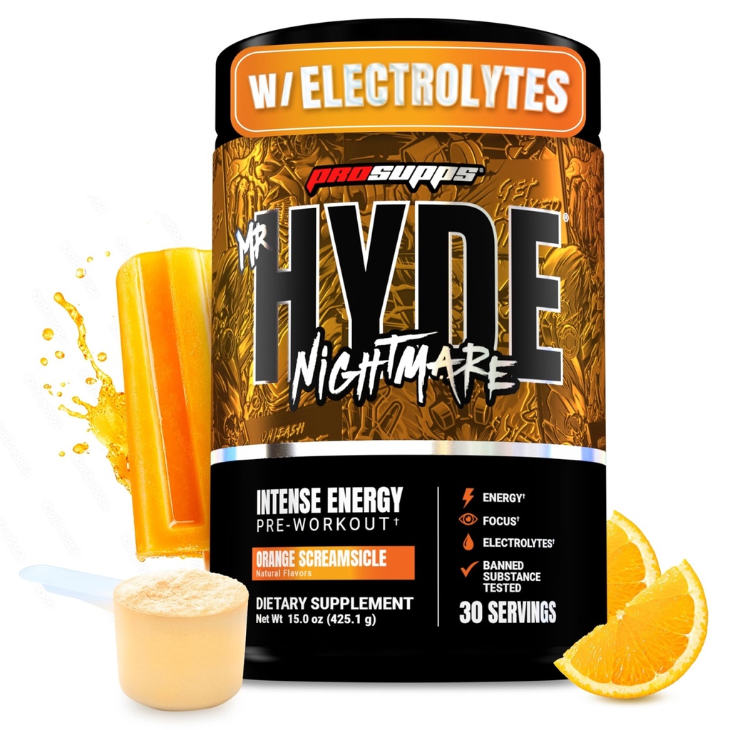 PROSUPPS Mr. Hyde Nightmare Pre Trening pulver med koffein & Beta Alanine - Forarbeiding for Intense Energi, Mental Focus & Performance - Gym & Fitness Supplements (Orange Cremesicle, 30 Services)